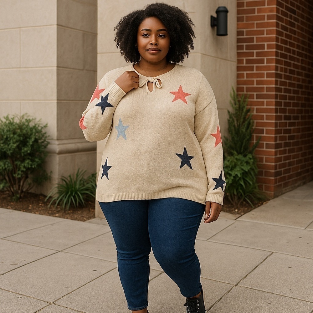❄️ Cato | Plus Size Star Pullover Sweater Various Sizes Available